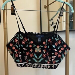 Forever 21 Black Floral Embroidered Cropped Cami